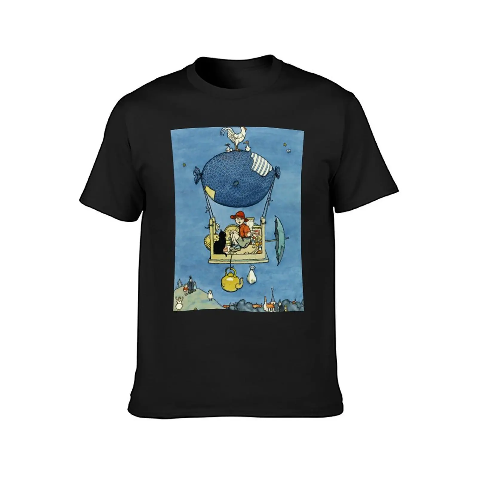 “The Airship” by W Heath Robinson T-Shirt graphics oversizeds plain Men's cotton t-shirt