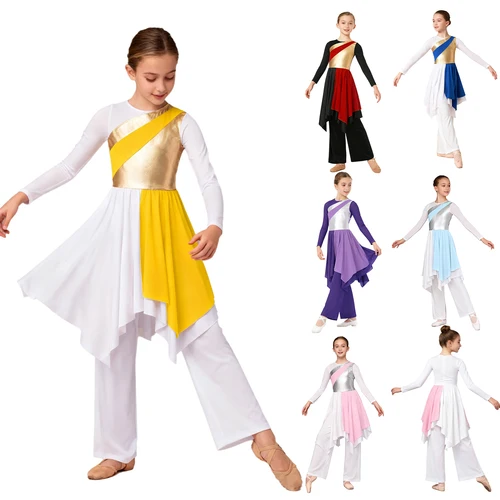 Imagen 2 del producto Vestido de alabanza litúrgica para niñas, trajes de actuación de danza lírica, coro de iglesia, adoración, Ropa de baile de salón