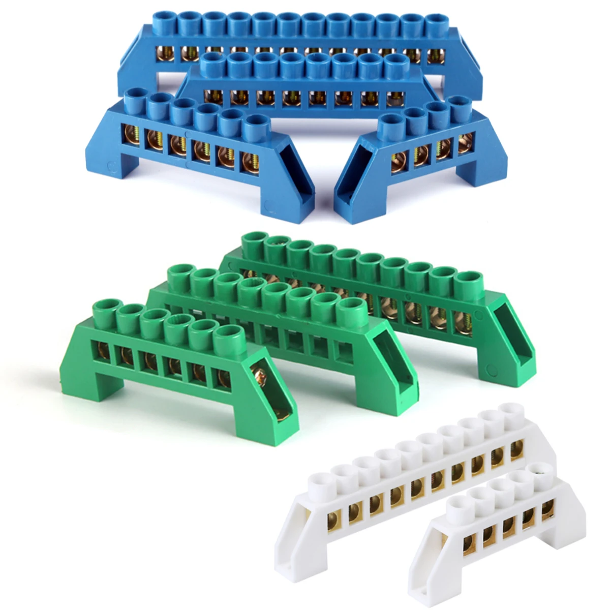 Brass Screw Grounding Bridge Terminal Block Connector Blue White Green Zero Line 4Pin 6Pin 8Pin 10PiN 12PiN Earth And Neutral