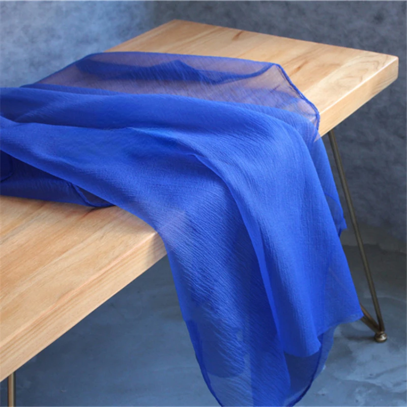 Organza Blue Pleated Fabric Perspective Soft for Diy Sewing Wedding Dress Design Creative Fabrics Fashion Cloth Per Meter