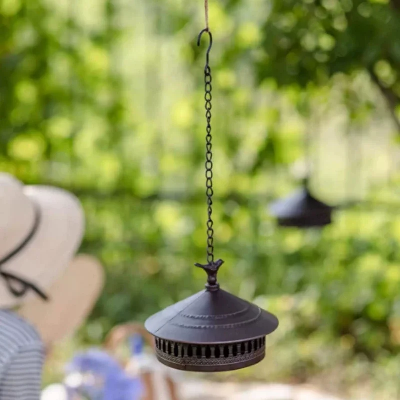 Outdoor Mosquito Coil Box with Lid Suspend Fire Prevention Black White Incense Burner Courtyard Metal Hanging Garden Decoration