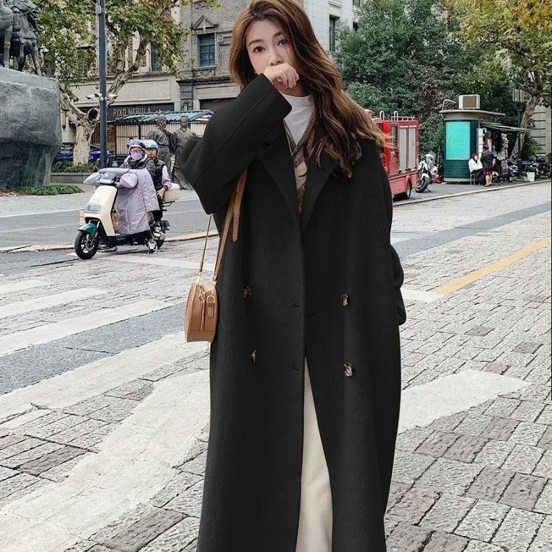 

Корейский стиль, весенне-осеннее шерстяное пальто для миниатюрных женщин, розовая свободная двусторонняя бархатная куртка средней длины с обычными плечами