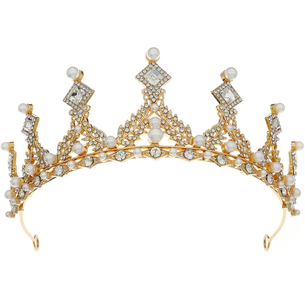 

Pearl Crown Hair Ribbons Wedding Tiara Sweet Golden Alloy Bridal Bride Head B Pearls Crystals Decorations Rhinestones Tiaras