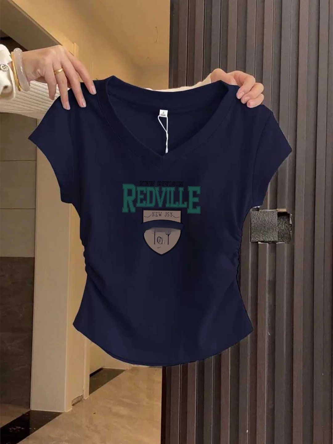 سليم صالح ort Sve V-Ne تي شيرت الصيف شعور رائع رقيقة تصميم تنوعا المرأة العادية طول مزيج القطن تي شيرت