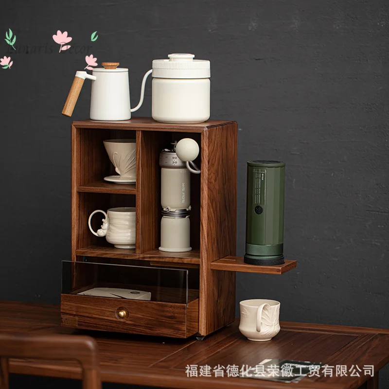 

Hand brewed coffee holder, appliance rack, storage coffee horn grinder, walnut storage rack