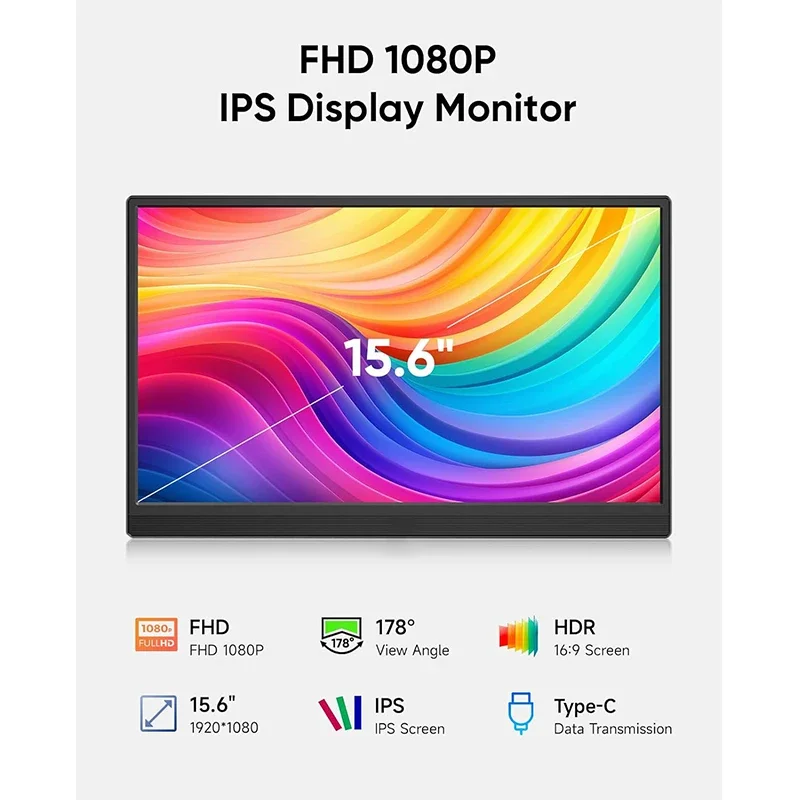 شاشة LNOVAON المحمولة مقاس 15.6 بوصة USB-C HDMI شاشة خارجية متوافقة مع Xbox Switch Laptop Extension Mobile