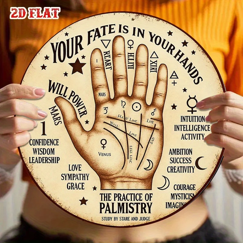 1pc 8-Inch Round French Palmistry Chart & Fortune Telling Wheel - Hand Analysis Zodiac Signs Love/Power/Intuition/Success Lines