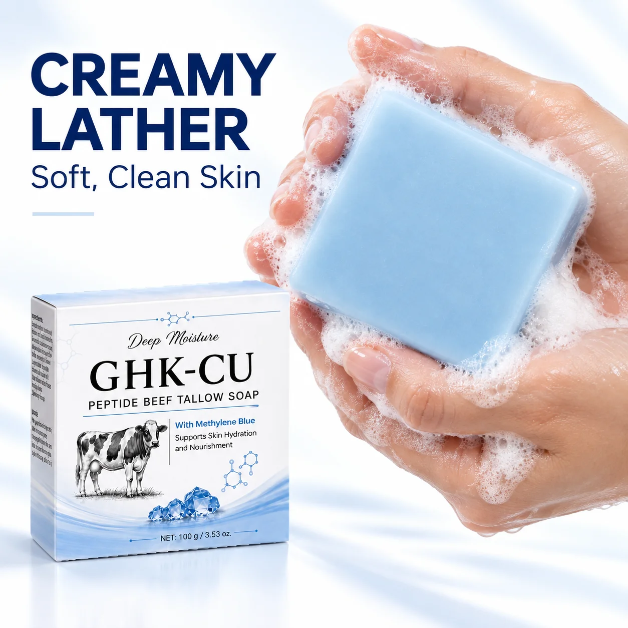 GHK-Cu Copper Peptide Face and Body Soap Handmade Beef Tallow Shower Bar with Avocado Oil for Nourishing Daily Cleansing