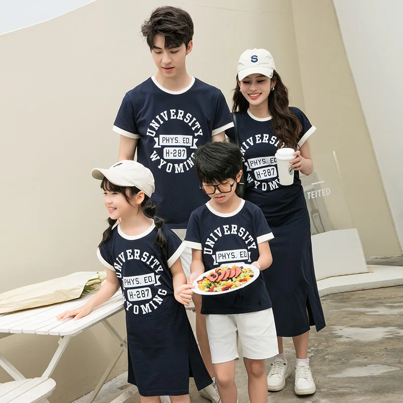 Beach Ware Clothes for Family Shirts Set Vacation Long Mother and Daughter Blue Dress for The Sea Resorts Look Father Son Outfit