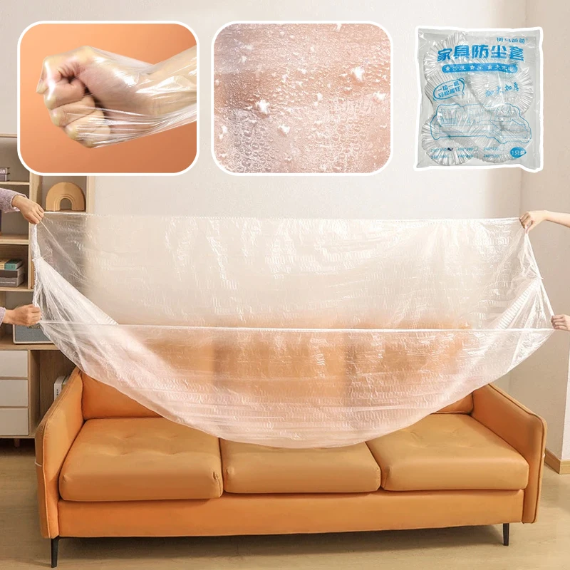 

10PCS Multi-Purpose Disposable Dust Covers Plastic Film with Elastic Edges for Furniture Moving Renovation Desk Sofa Protection