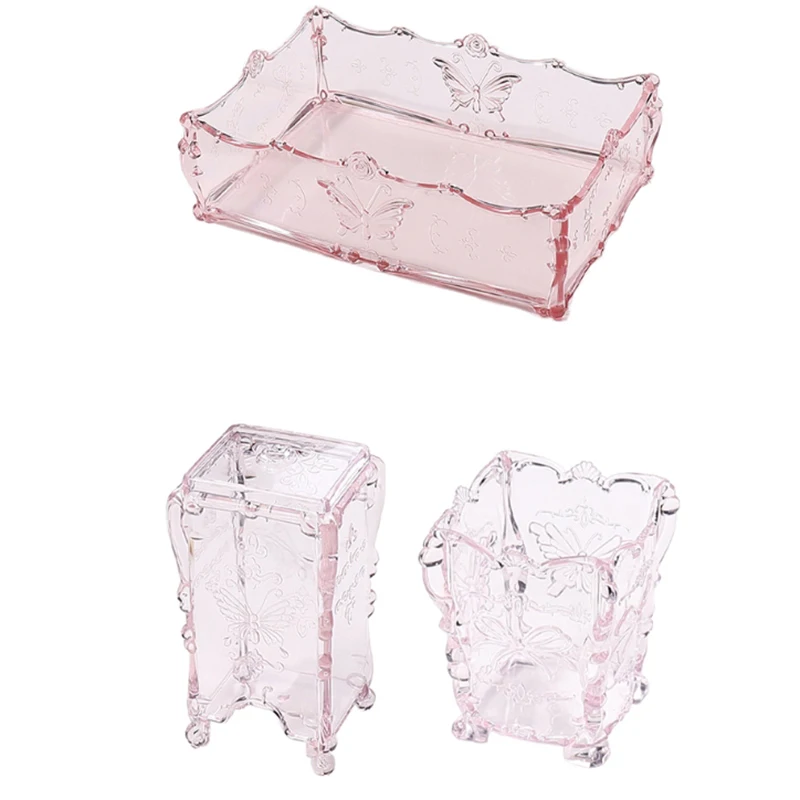 Cotton Pad Nails Storage Box Butterfly Transparent Pink Design Napkins Container Brush Organizer Makeup Case Nail Art Tools