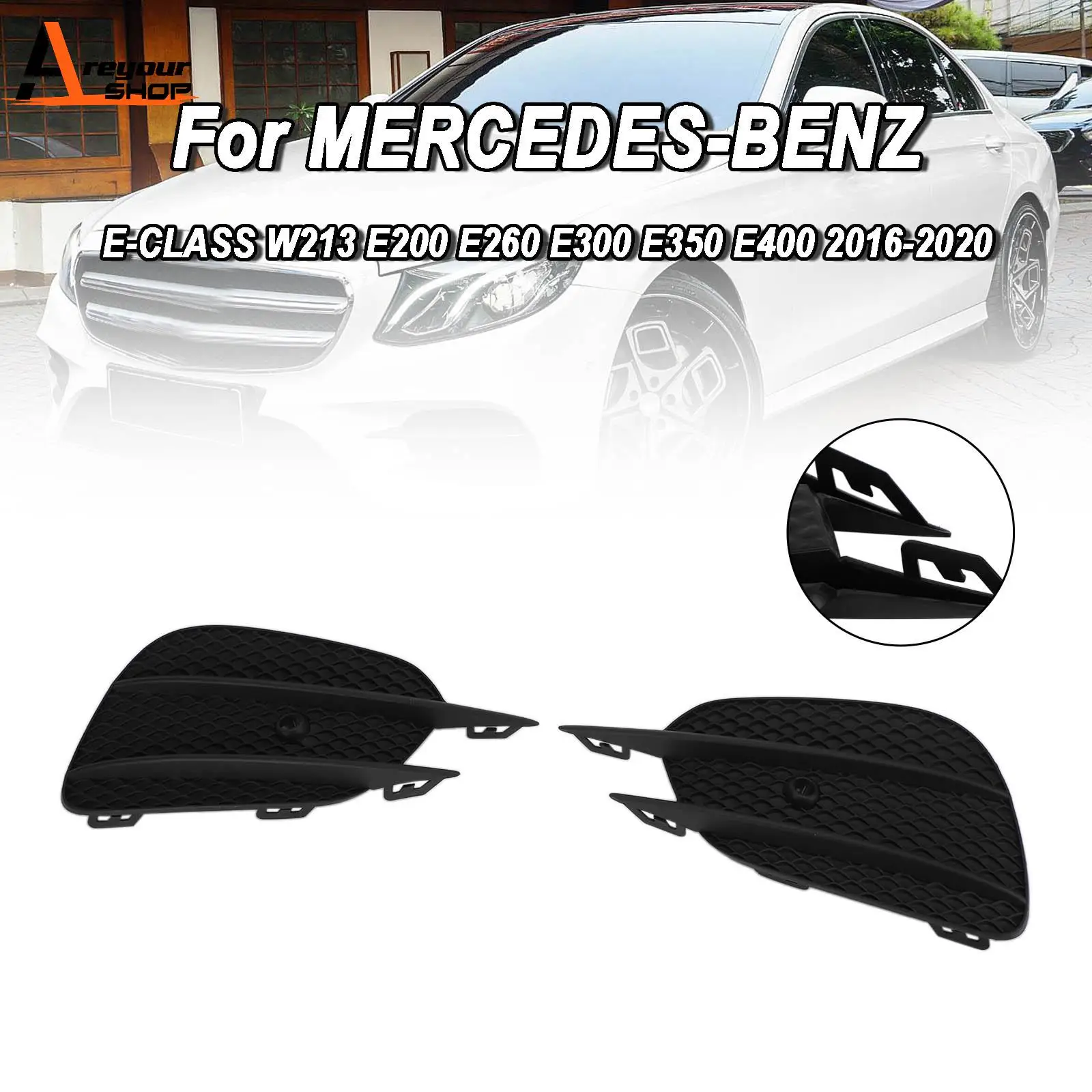 Areyourshop 2pcs Bumper Grille Fog Lights Grill Grille Trim Cover fit for MERCEDES E-Class W213 Car Accessoriess Parts