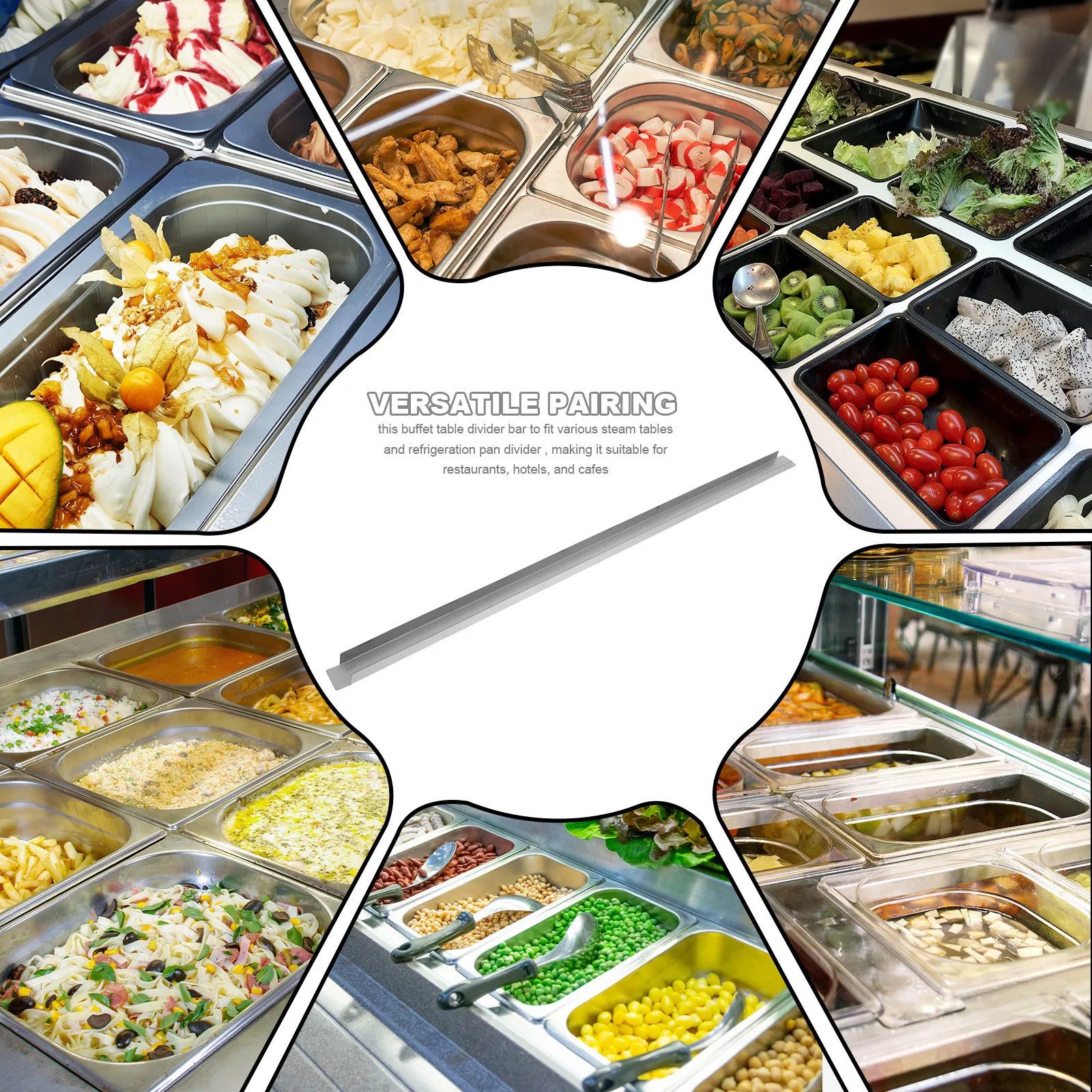

2Pcs High Strength Stainless Steel Pan Divider Bars 12.6 Inch Fractional Pan Support Rods for Buffet Steam Table Commercial Use