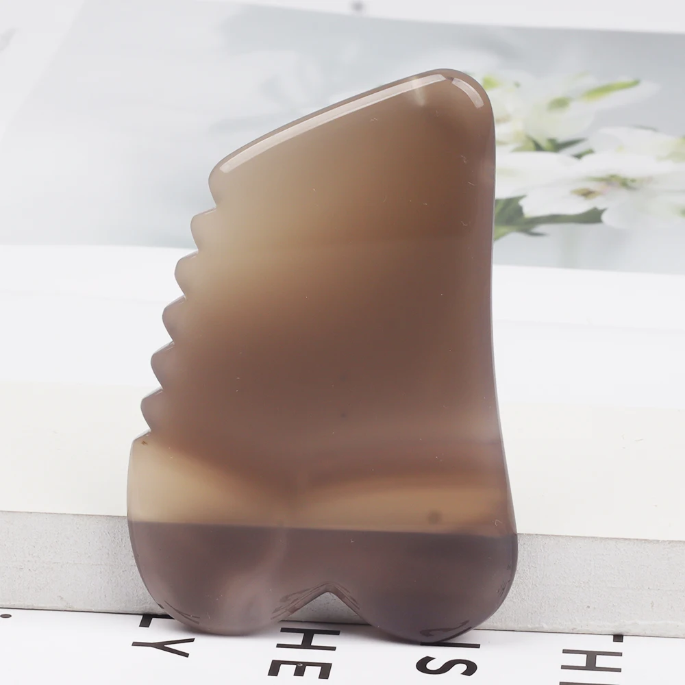 Natural Agate Face Gua Sha Tool Carnelian Crystal Stone Beauty Product Skin Care Sawtooth Massager Neck Body Scraping Board