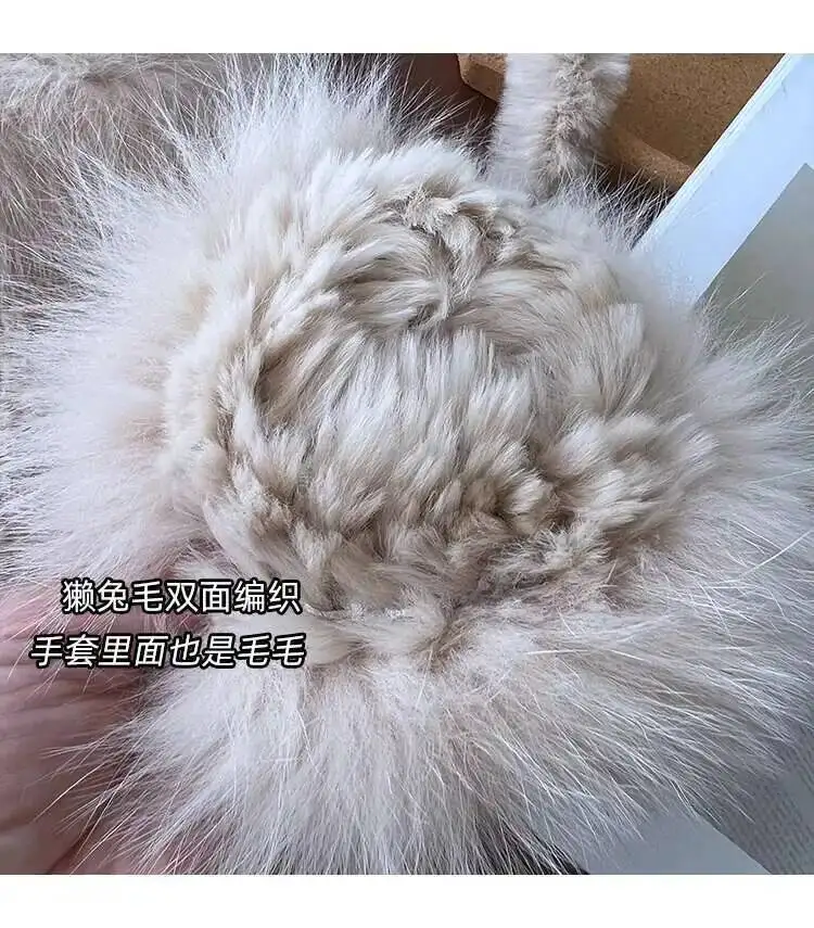 Real Rex Rabbit Fur Gloves For Women Winter Plush Thickened Warm Real Fur Gloves Handmade Knitted Fur Gloves Keep Warm Mittens