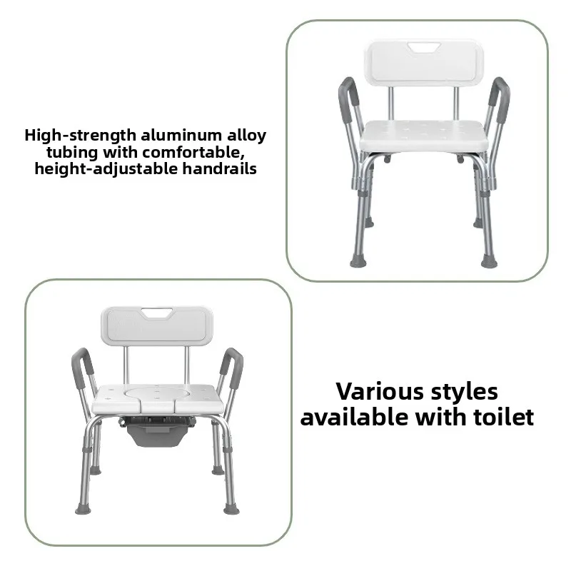 Hot Selling Unpowered Bathroom Shower Chair for the Elderly with Adjustable Backrest Height and SilverAsh Color