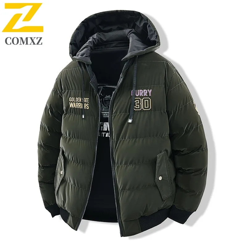 COMXZ 2025 Reversible Thickened Hooded Winter Jacket Waterproof Windproof Outdoor Sports American Style Puffer Cotton-padded