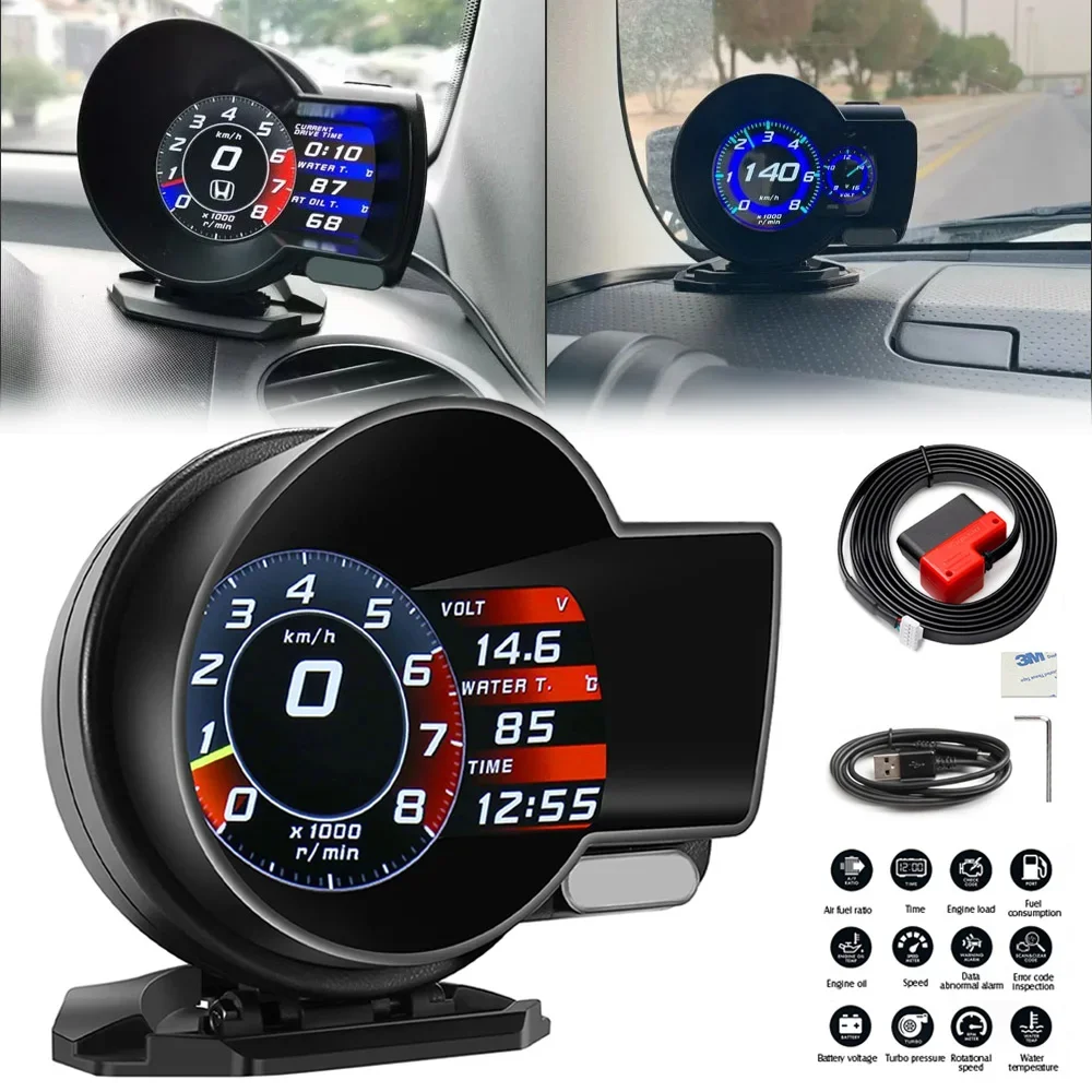 Magician OBD2 F835 Head Up Display - Multi-Function Gauge for Boost, Voltage, Speed, Water/Oil Temp with Alarm