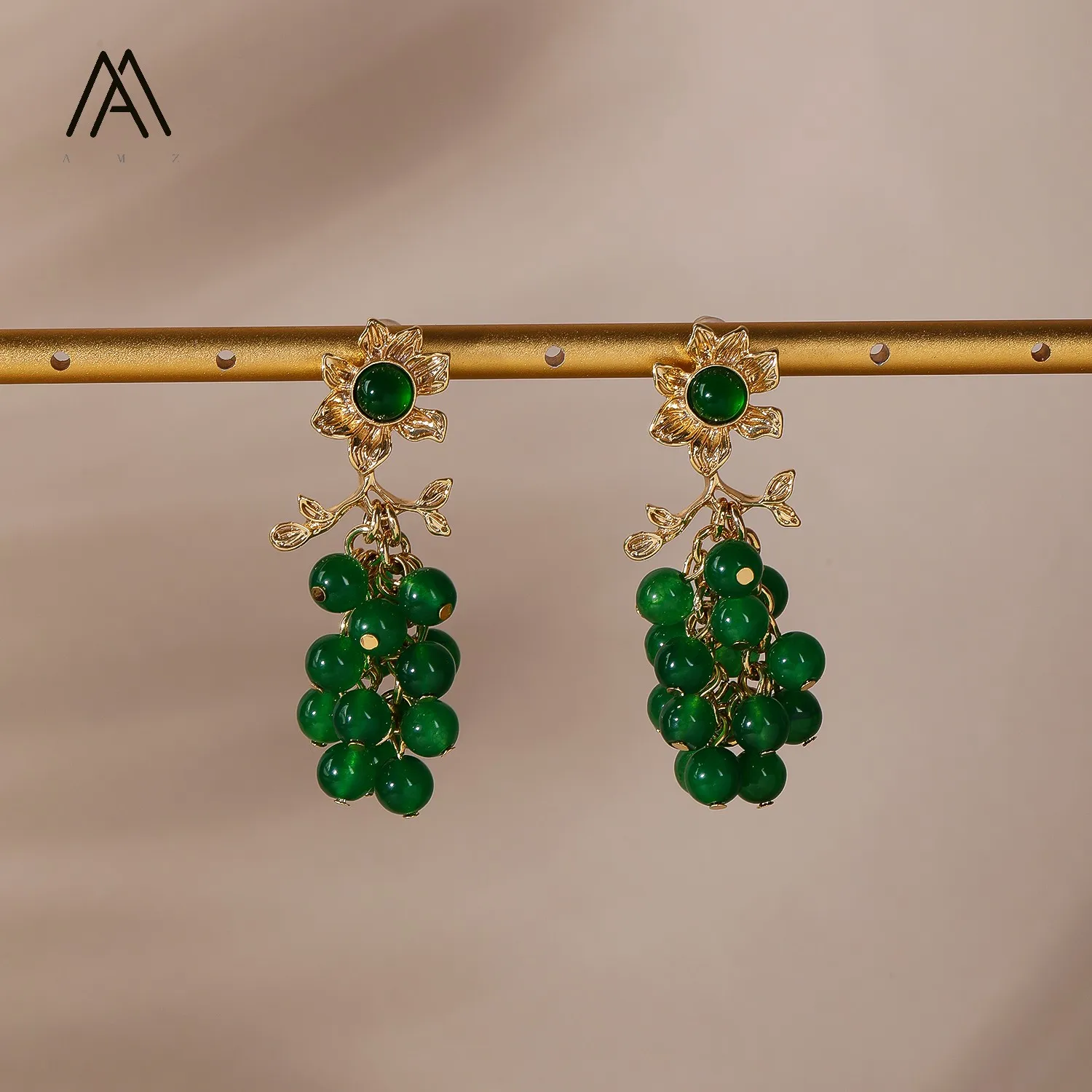 Elegant Purple Grape Green Jade Pendant Earrings for Women Minimalism Plant Stud Earrings Romantic Party Date Jewelry Gifts