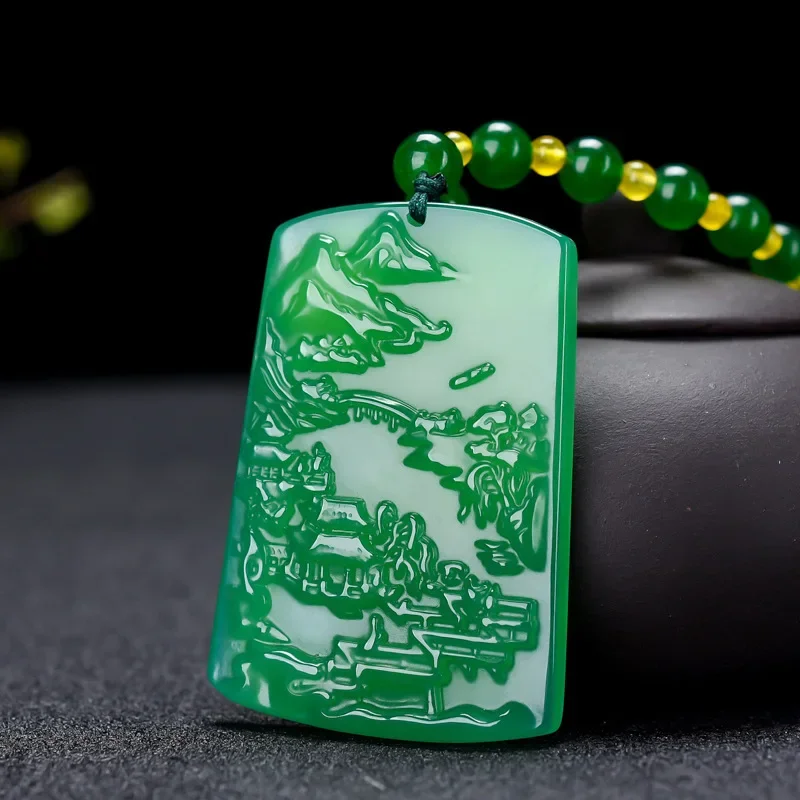 High Ice Emperor Green Chalcedony Agate Large Dragon Guanyin Maitreya Buddha Pendant Landscape Brand Men's and Women's Pendant