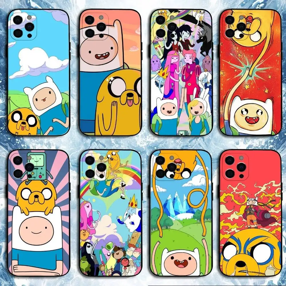 

funny Cartoon A-AdventureS Time Phone Case For iPhone 16,15,14,13,12,11 Plus,Pro Max, Soft Silicone Black Cover