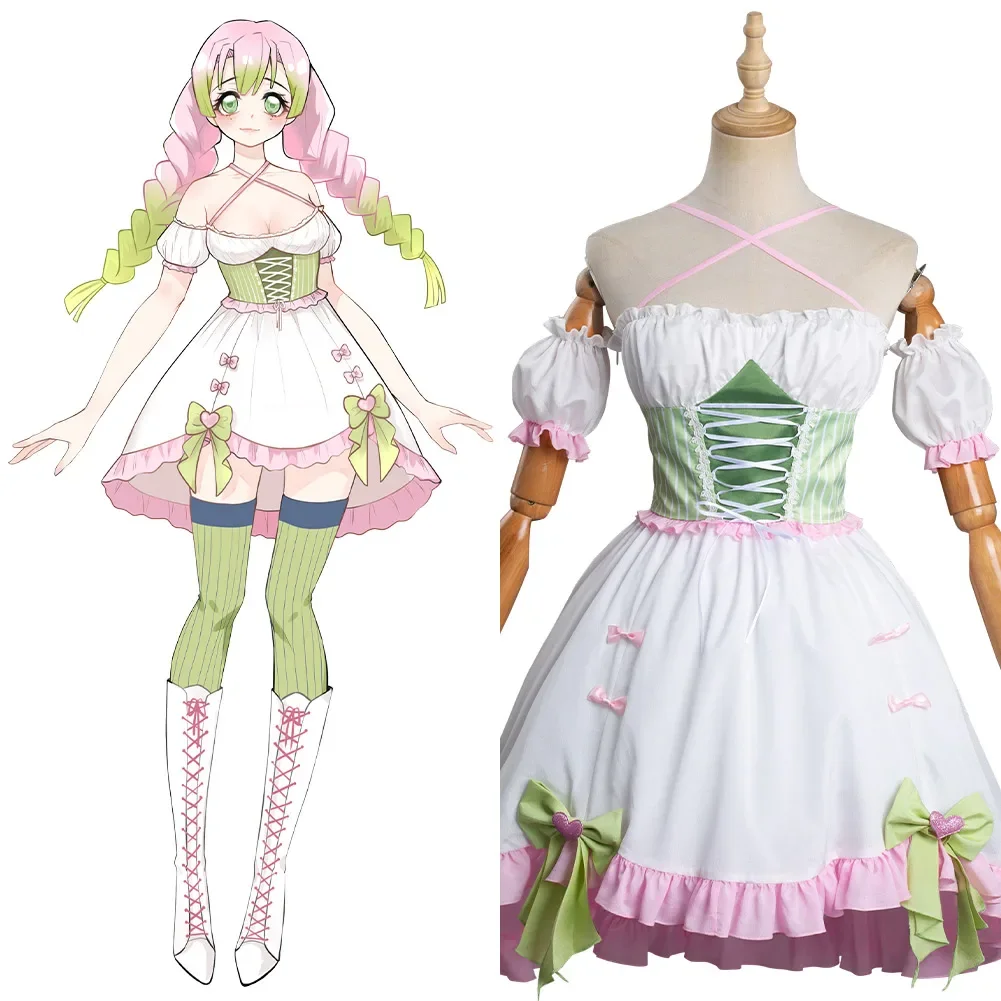 

Anime Cloth Kanroji Mitsuri Cosplay Costume Lolita Dress Outfits Halloween Carnival Suit