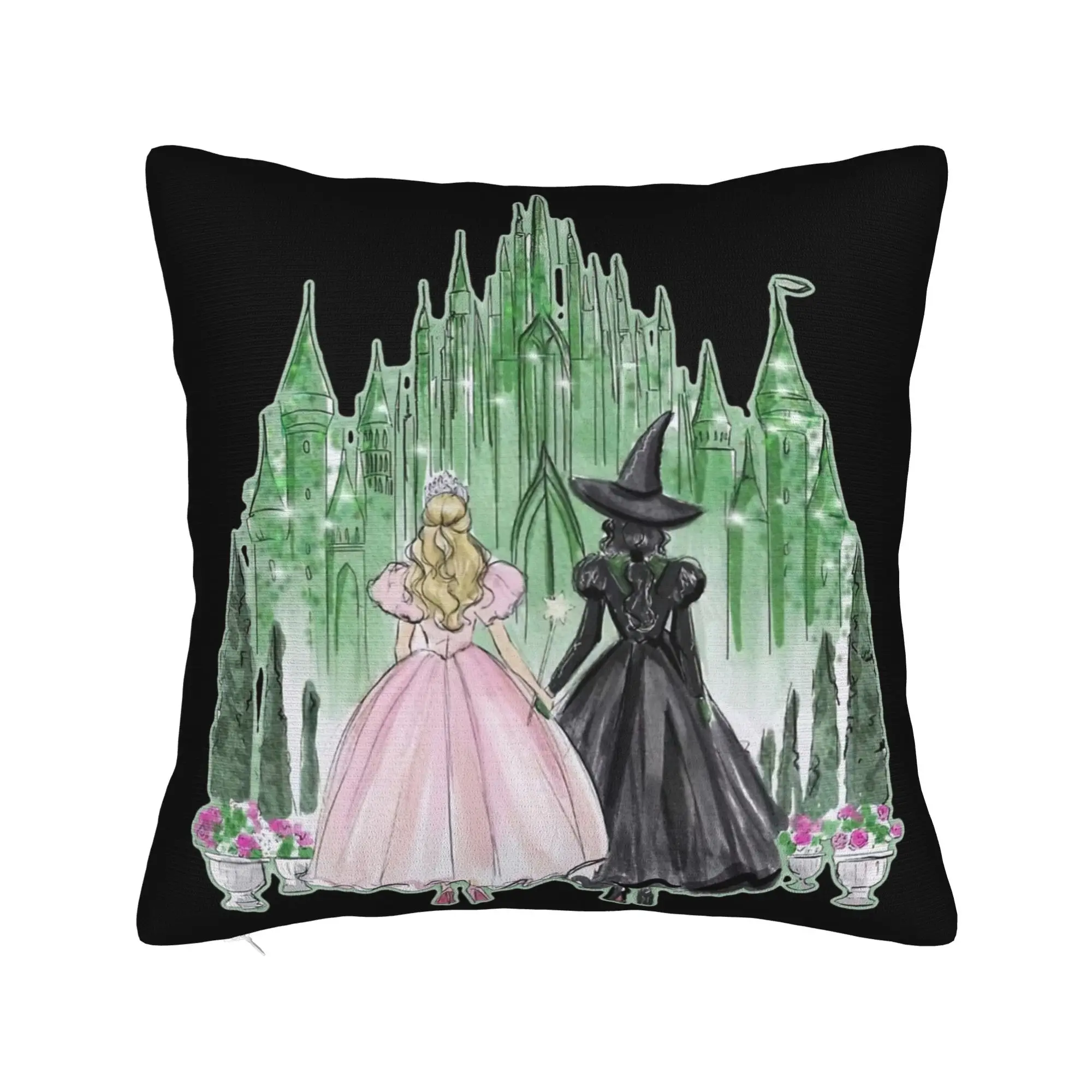 Wicked Movie Castle Watercolor Art Pillowcase Printing Cushion Cover Gift Elphaba Glinda Pillow Case Cover Living Room Square