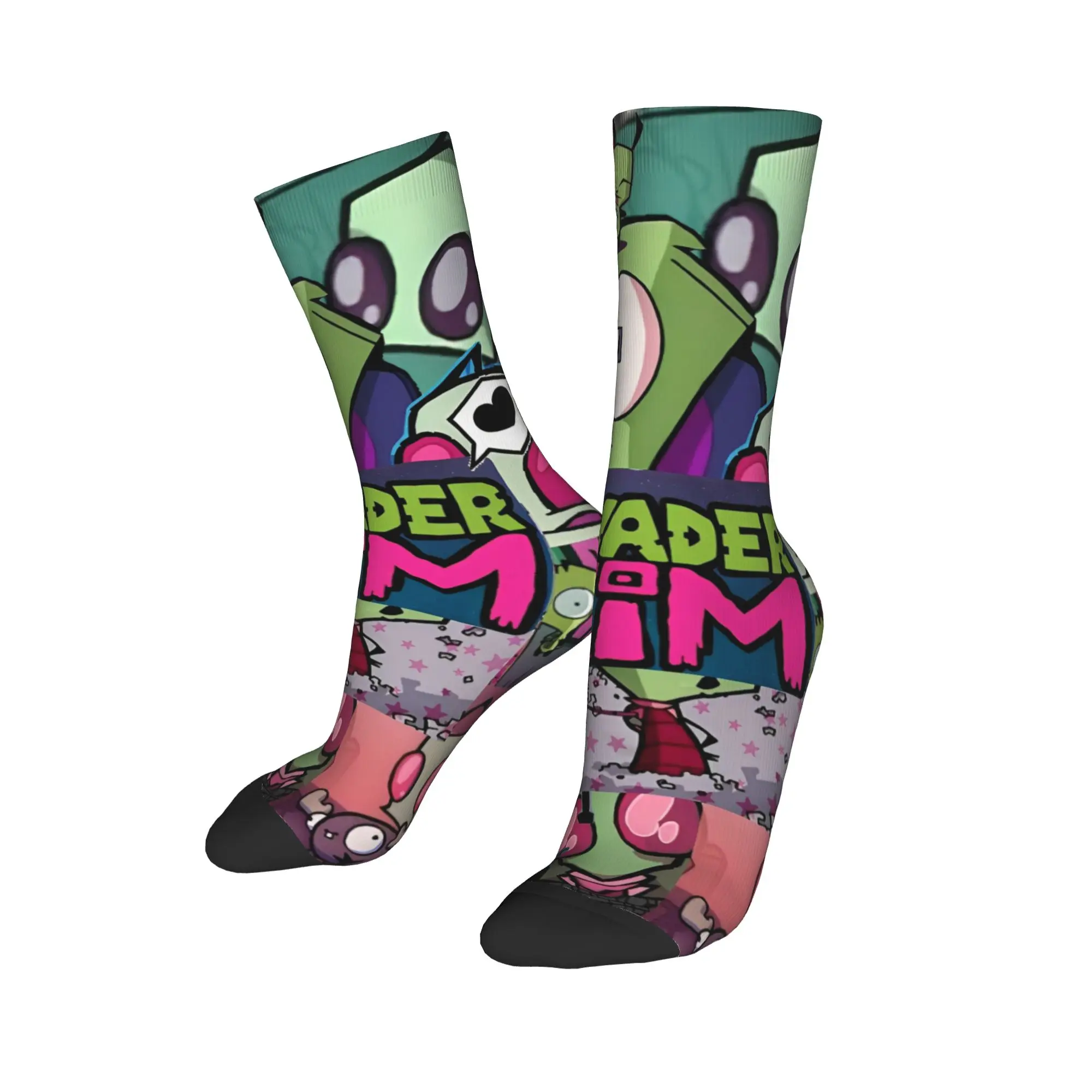 Casual Invaders Zims  Football Socks Kawaii  Cartoon Polyester Long Socks for Unisex Breathable,