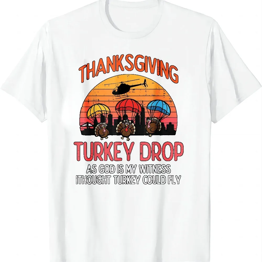 Thanksgiving Turkey Drop Retro Meme Fall Women Men Kids T-Shirt Crew Neck Tee Casual Top Monochrome Oversized Gift for Him Her