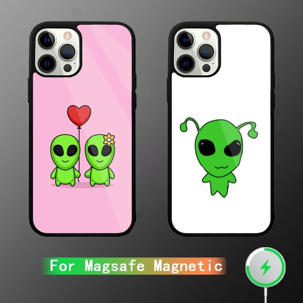 Aesthetics Cartoon alien space Phone Case For iPhone 15,14,13,12,11,Plus,Pro,Max Mini Magsafe Magnetic Wireless Charging