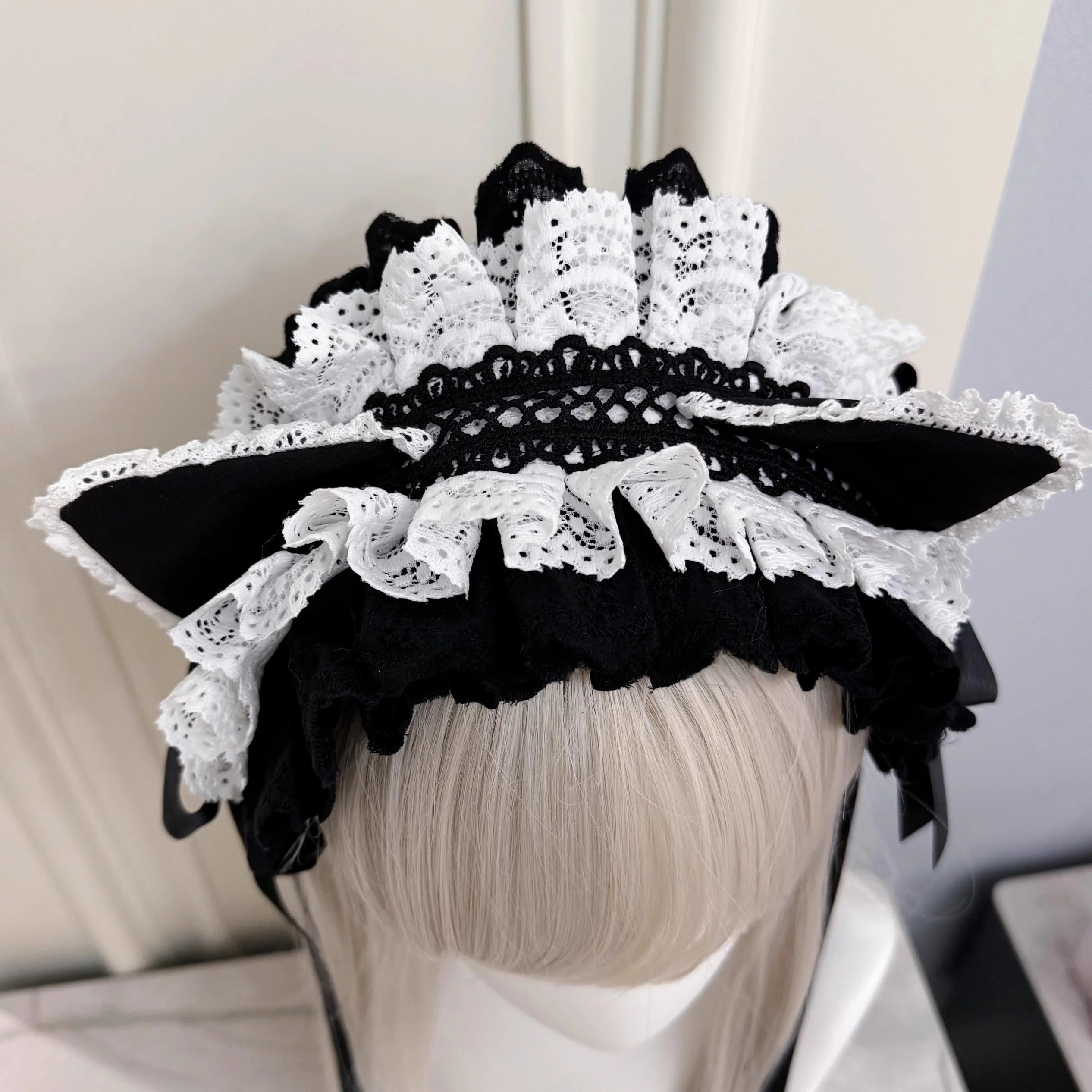 Nuovo fatto a mano Harajuku Lolita pizzo gatto serva fascia Y2K ragazza sottocultura gatto scuro orecchio copricapo KC cameriera accessorio per capelli carino
