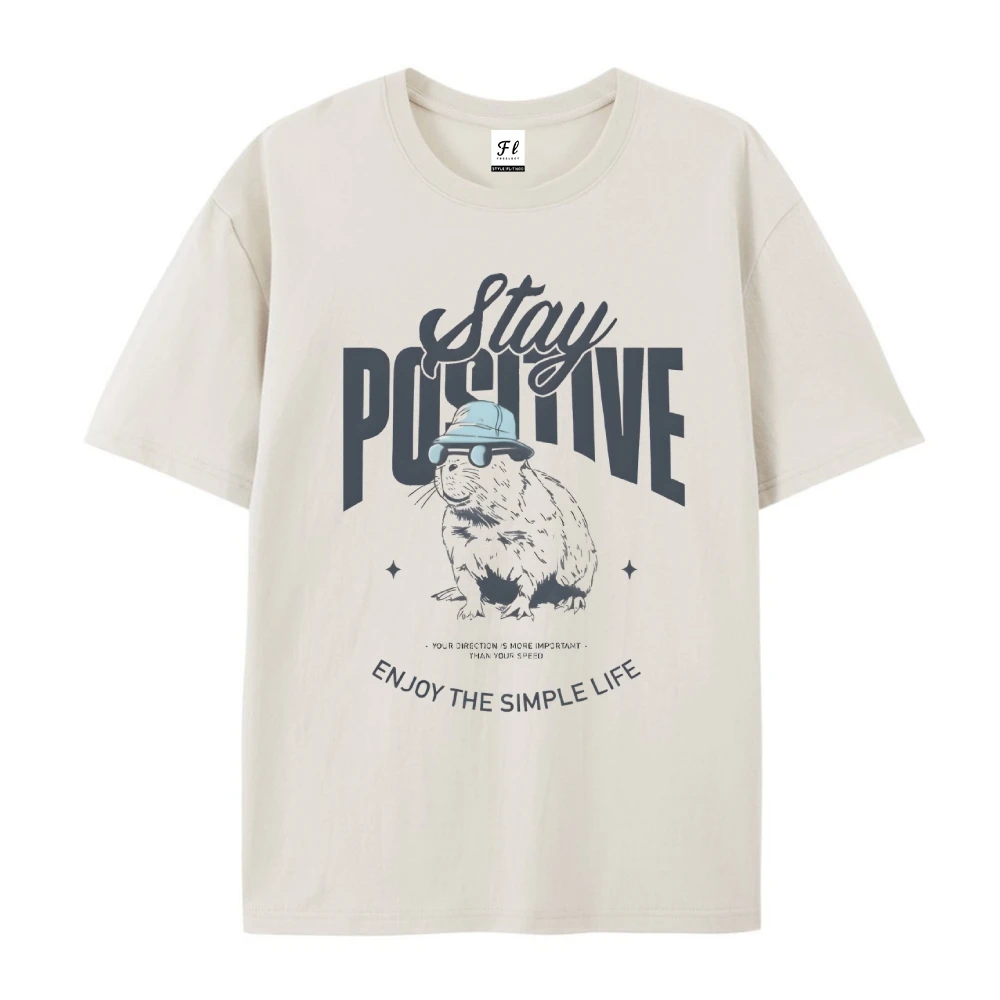 陽気なカピバラ柄Tシャツ、ピュアコットン素材、夏向け、カピバラ好きへのプレゼント、ヴィンテージ風、彼氏彼女へのギフト