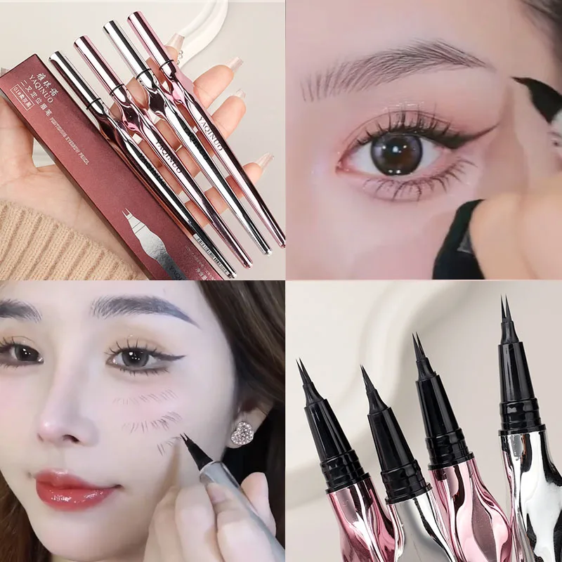 Waterproof Eyebrow Eyeliner Pen 2 Forks Lasting Liquid Lower Eyelash Hair Line Pencil Natural Wild Brows Eyes Makeup Cosmetics