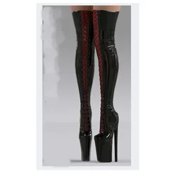 Black Lace Up Platform Glitter Boots Thin High Heel Pointed Toe Fashion Sexy 2025 Winter Big Size Woman Shoes Zapatillas Mujer