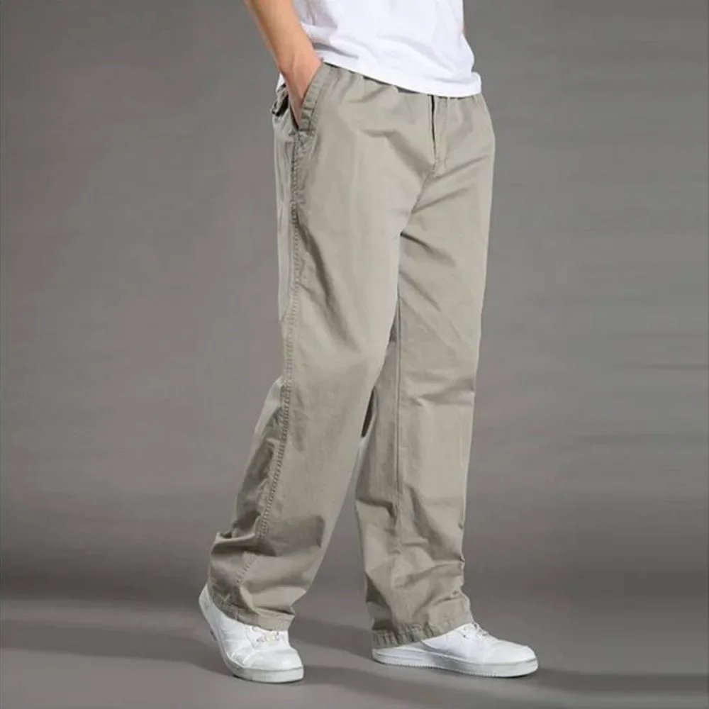 Spring Autumn Thin Men\'s Casual Pants Work Pants Large Size Loose Men\'s Long Cargo Pants Elastic Waist Lightweight