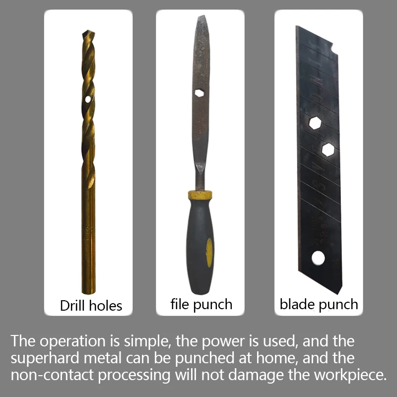 220V ขนาดเล็ก EDM เจาะเครื่องมีด Blank ด้านหน้าเหล็กเจาะโลหะแบบพกพา Punching รูปพิเศษหลุม
