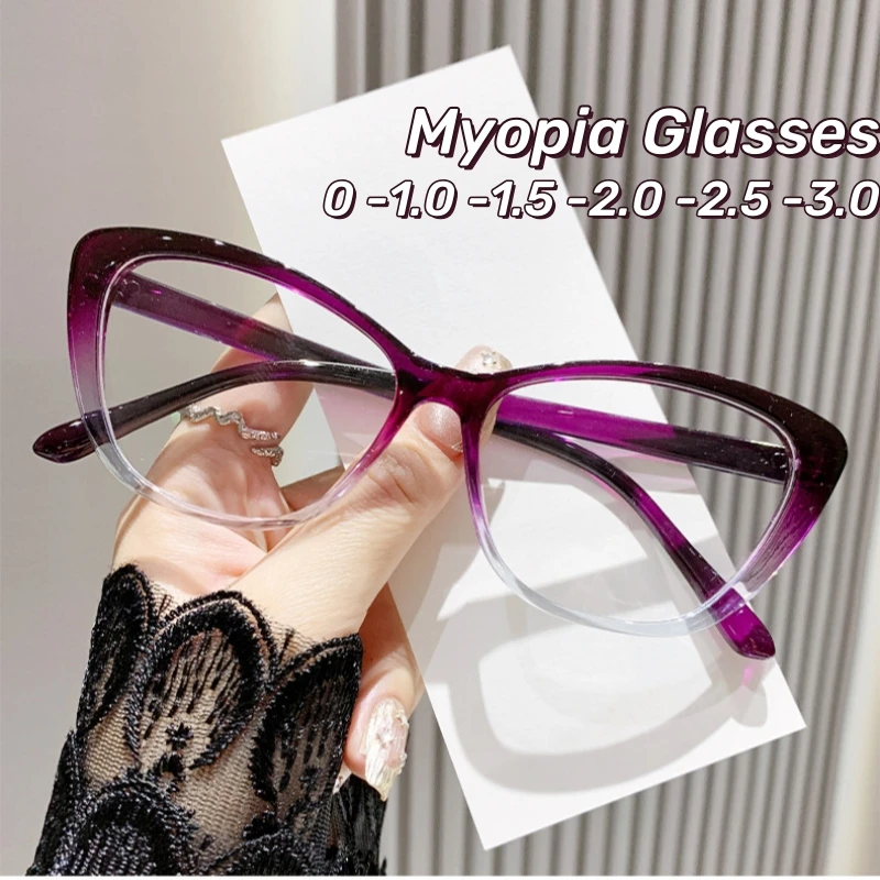 

Women Men Trendy Luxury Design Near Sight Eyeglasses Fashion Ladies Myopia Glasses Cat Eye Anti-blue Light Eyewear for Female