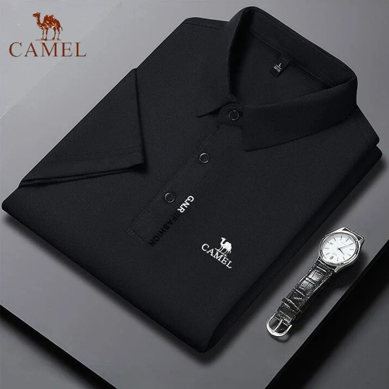 New Summer Embroidered CAMEL Silk Polo Shirt, High End Men\'s Fashion, Casual, Smooth, Comfortable and Breathable T-shirt Top