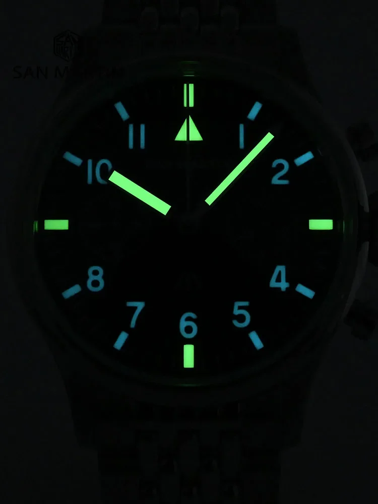 San Martin 38.5mm Mens Watch Chronograph Pilot Luxury ST1901 Manual Mechanical Simple Military Flieger Sapphire 100M Luminous