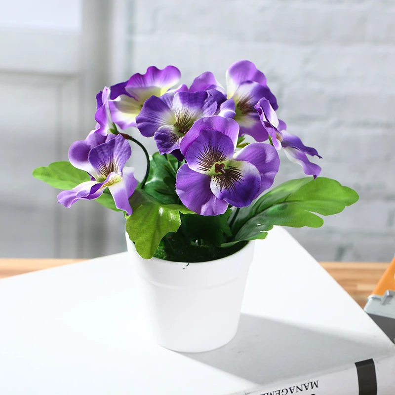 1 Set Artificial Silk Flower Pansy Bonsai Simulates Plant with Plastic Potted New Year Wedding Party Home Decor