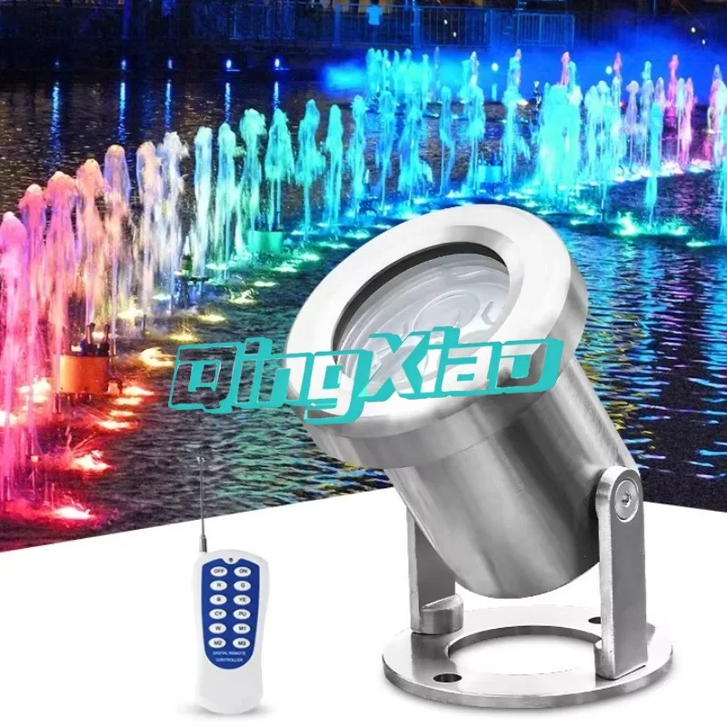 Stainless Steel Low Voltage IP68 Waterproof RGB Colorful LED Underwater Spotlight For Pool Fountain Fish Pond Square Landscape