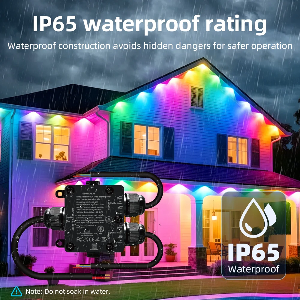 DOMRAEM 4CH IP65 Waterproof Digital WLED Controller DC5-48V 16A 25A Replaceable Fuse Level Shift COB WS281X SK6812 Outdoor LED