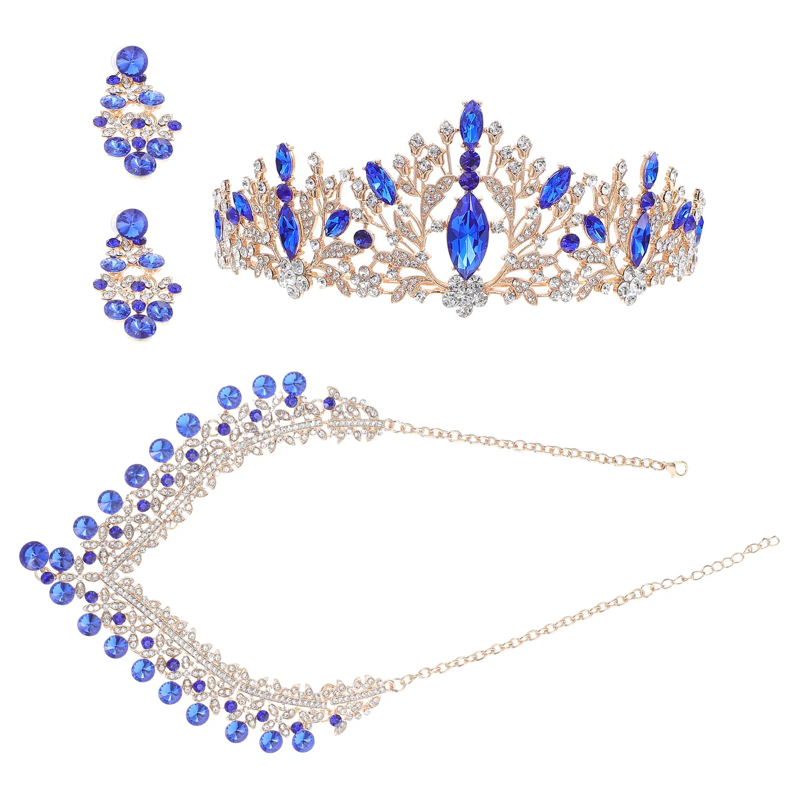 

Bridal Jewelry Set Crown Headband for Women Rhinestone Three Piece Suit Wedding Headpiece Bride Rhinestones Necklace