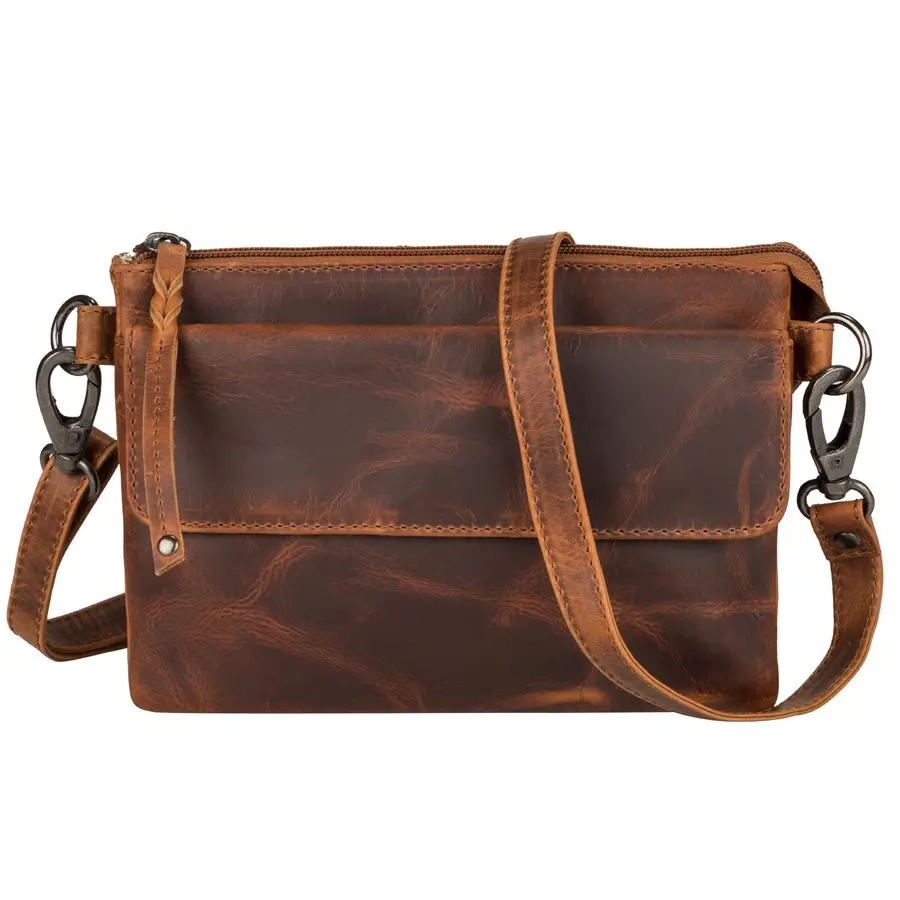 

Concealed Carry Crossbody Purse RFID FullGrain Leather Handbag with Locking Zippers amp Universal Holster
