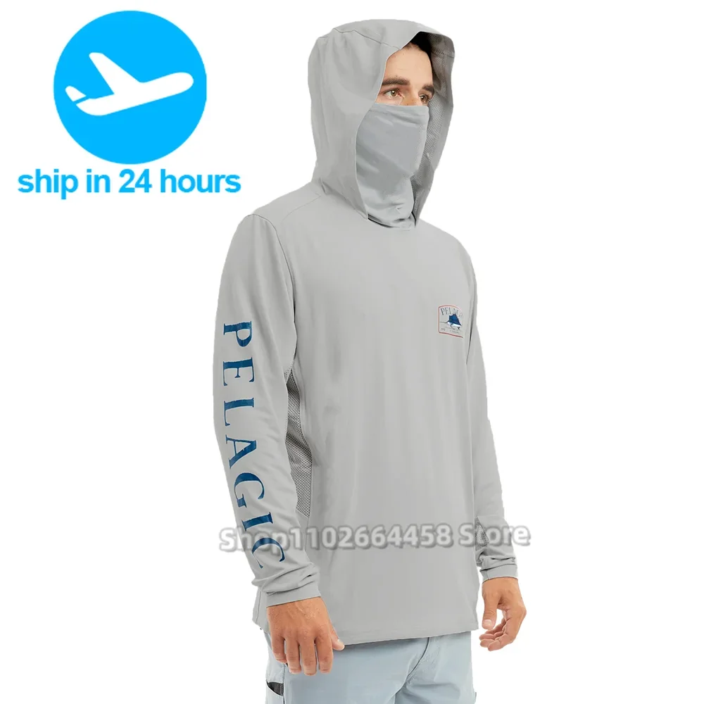 

PELAGIC Fishing Shirts Upf 50+ Men Long Sleeve Hooded Face Cover Fishing Clothes Camisa De Pesca UV Protection Fishing Face Mask