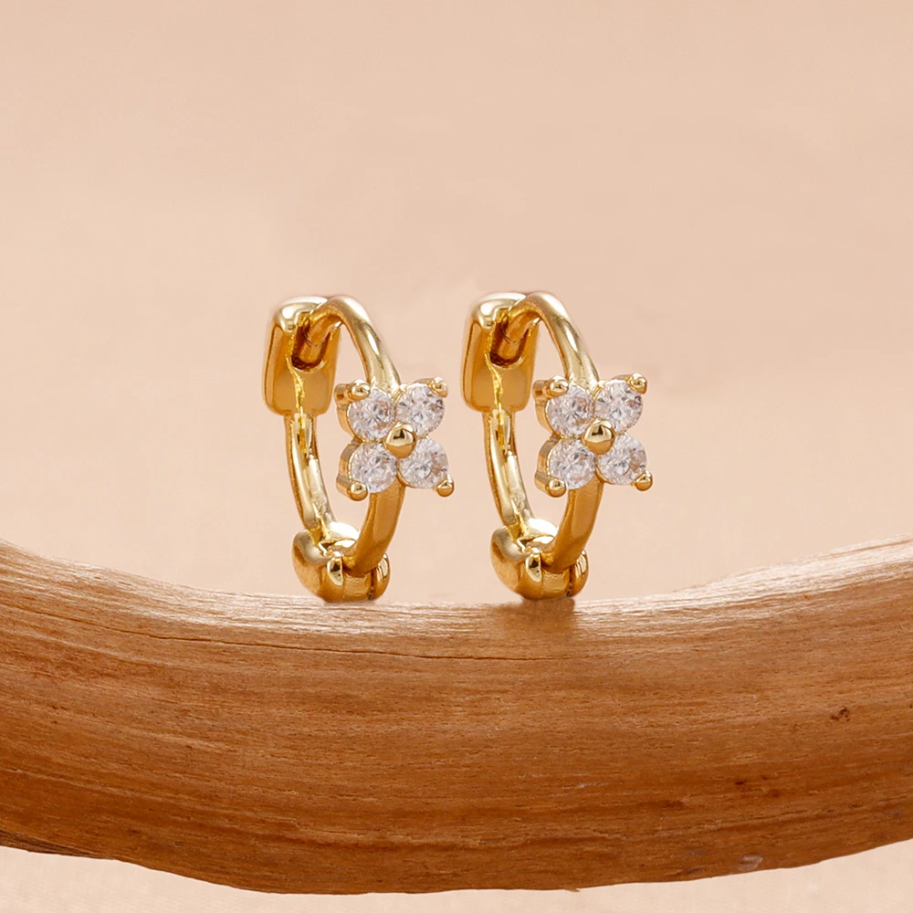 Stainless Steel Huggie Hoop Earrings for Women Mom Simple Gold Color Flowers Cartilage Piercing Earring Wedding Jewelry Gift