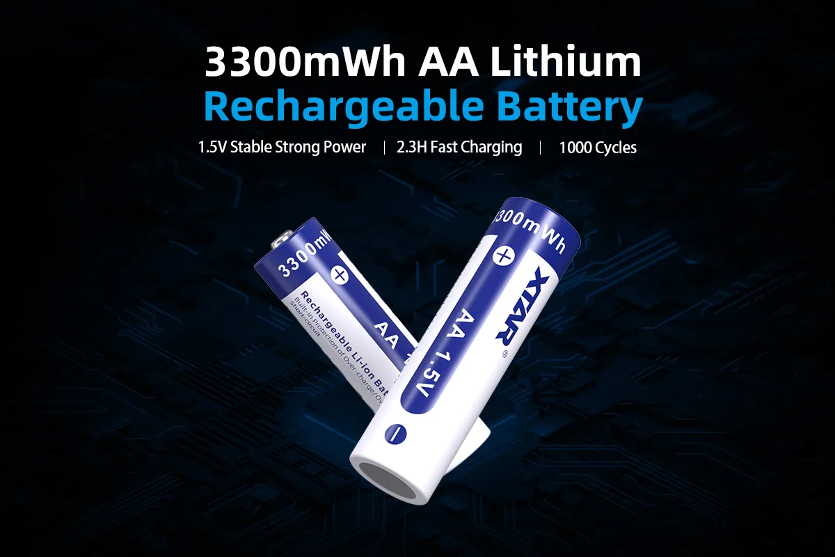 12PCS XTAR 1.5V AA 3300mWh Rechargeable Batteries 2.3H Fast Charge 1000 Cycles Stable Output for High-Current Devices