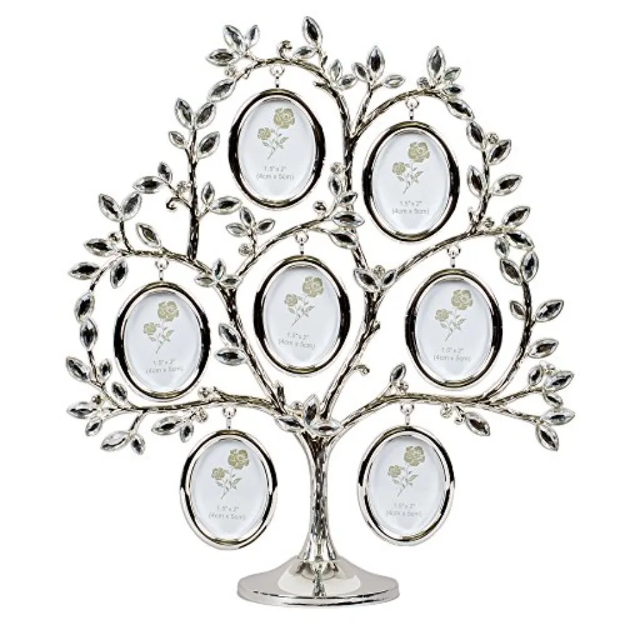 

Металлическая фоторамка-коллаж Family Tree с серебряным покрытием и украшениями, 11 x 3 дюйма, с подставкой
