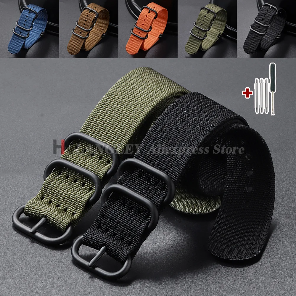 Ribbed Nylon Watch Band Watch Strap 18mm 20mm 22mm 24mm Wristband for Seiko for Casio Military Loop Band Black Buckle Bracelets