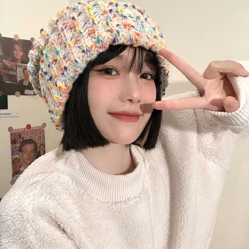 Trendy Mixed Color Slouchy Beanie Classic Coldproof Warm Skull Cap Thick Knit Hats Beanies For Women Autumn & Winter